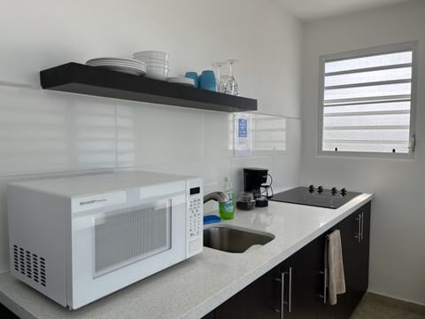 Standard Apartment, 1 Bedroom, Kitchen, Oceanfront | Private kitchen | Full-size fridge, microwave, stovetop, coffee/tea maker