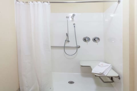 Combined shower/tub, free toiletries, hair dryer, towels