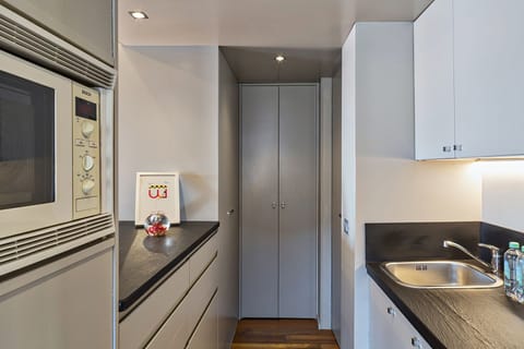 Apartment | Private kitchen | Full-size fridge, microwave, oven, stovetop