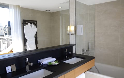 Hair dryer, bathrobes, towels