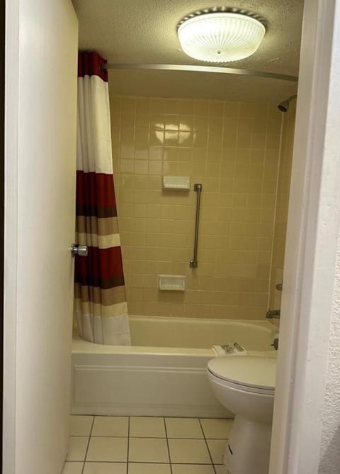 Combined shower/tub, free toiletries, hair dryer, towels