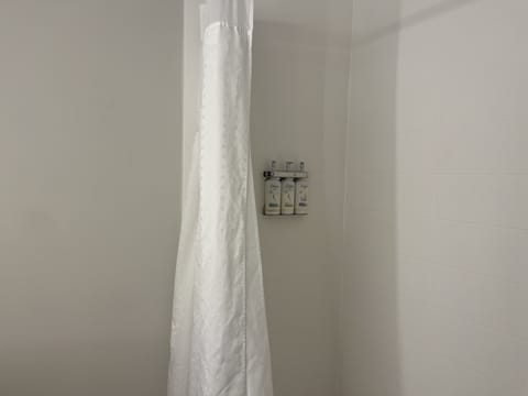 Combined shower/tub, hair dryer, towels