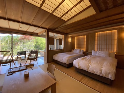 Japanese Twin Room "HATSUSE" with Open Air Bath, Non Smoking  | Minibar, in-room safe, free WiFi, bed sheets