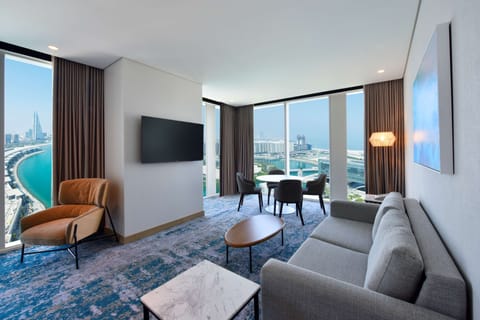 Suite, 1 Bedroom, Bay View (King Suite, Panoramic Bay View) | Living area | 55-inch LED TV with satellite channels, TV