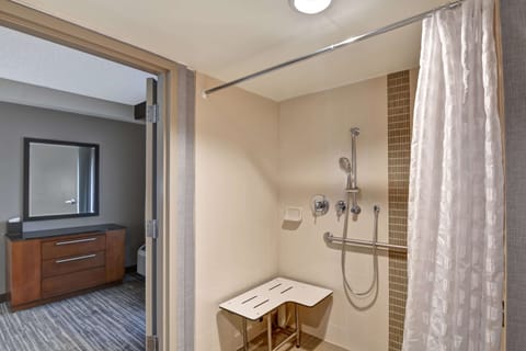 Room, Multiple Beds, Accessible (with Shower) | Bathroom | Designer toiletries, hair dryer, towels