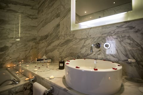 Deluxe Suite, 1 Queen Bed | Bathroom | Shower, free toiletries, hair dryer, bidet