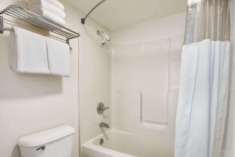 Combined shower/tub, free toiletries, hair dryer, towels