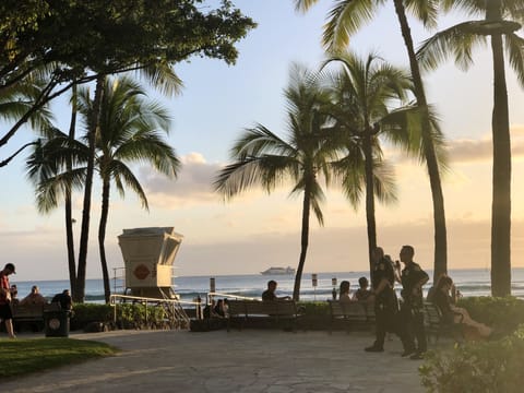 Beach nearby, white sand, sun loungers, beach umbrellas