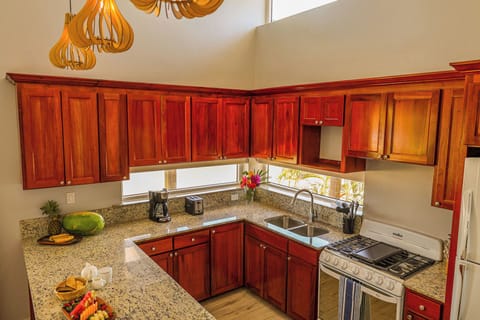 Three Bedroom Beachfront Villa | Private kitchen | Full-size fridge, oven, stovetop, coffee/tea maker