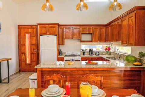 Two Bedroom Beachfront Villa | Private kitchen | Full-size fridge, oven, stovetop, coffee/tea maker