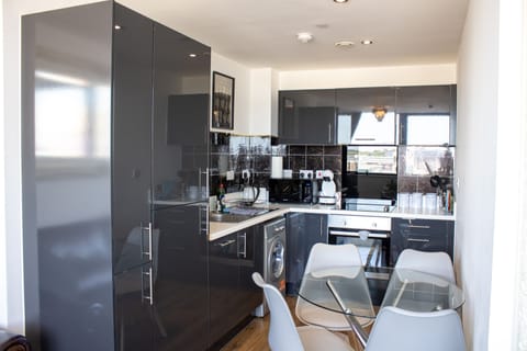 Executive Apartment | Private kitchen | Full-size fridge, microwave, oven, stovetop