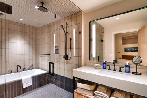 Powder Hound Suite | King + Queen Sofa Sleeper | Bathroom | Shower, eco-friendly toiletries, towels