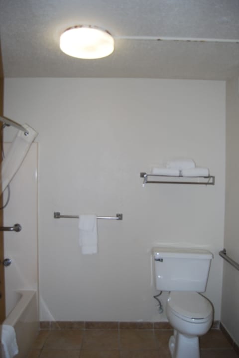 Combined shower/tub, hair dryer, towels