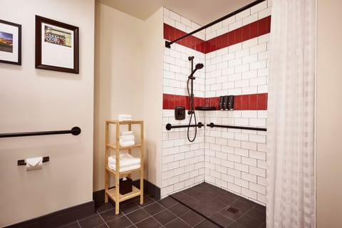 Deluxe Room, 2 Queen Beds (Mobility Accessible, Roll-in Shower) | Bathroom | Hair dryer, towels