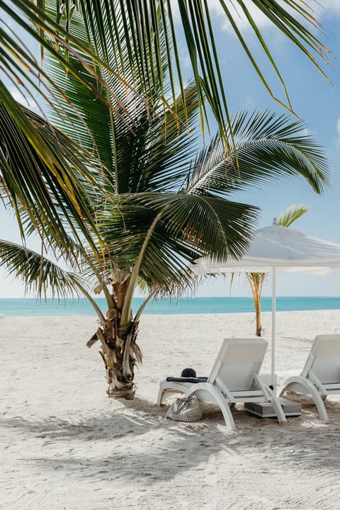 On the beach, white sand