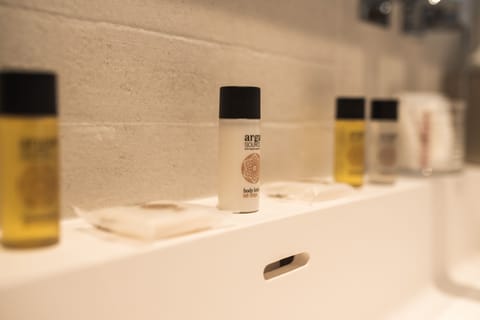 Shower, rainfall showerhead, hair dryer, bathrobes