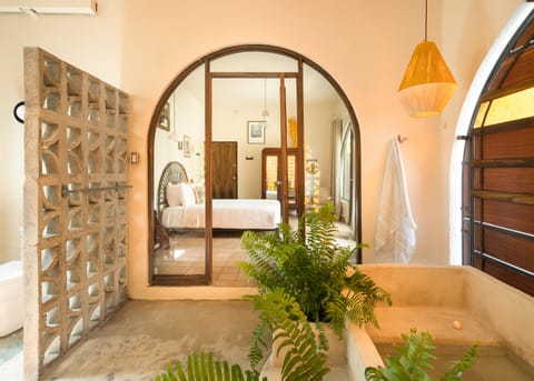 Romantic Suite, 1 King Bed, Terrace, Garden View | Bathroom | Eco-friendly toiletries, hair dryer, towels, soap