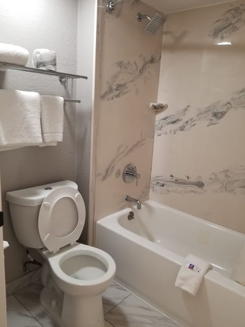 Combined shower/tub, hair dryer, towels