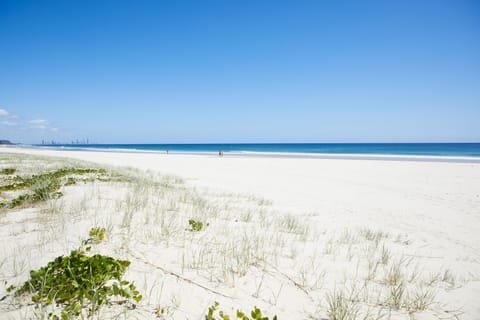 On the beach, white sand