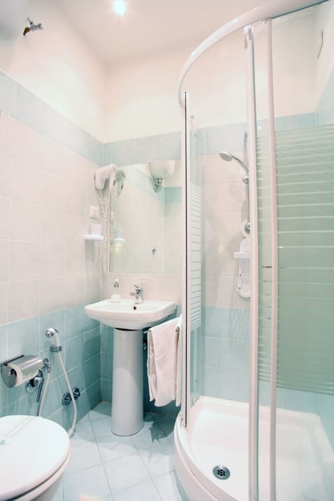 Shower, hair dryer, bathrobes, slippers