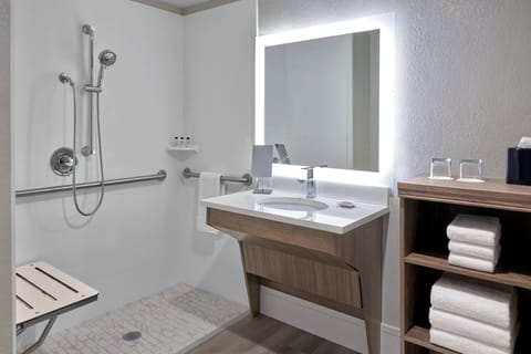 Combined shower/tub, eco-friendly toiletries, hair dryer, towels