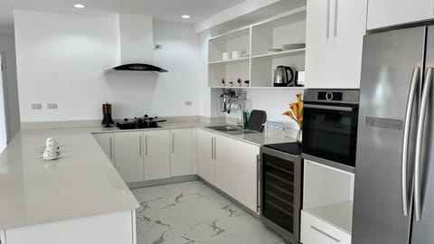 Executive Penthouse | Private kitchen | Fridge, microwave, electric kettle