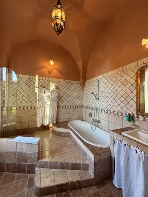 Deluxe Double Room, Park View (Saint-Guilhem) | Bathroom | Hair dryer, bathrobes, towels