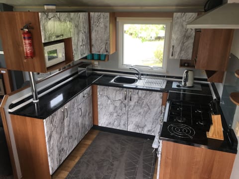 Cabin | Private kitchen | Fridge, microwave, oven, stovetop