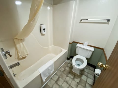 Combined shower/tub, hair dryer, towels