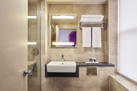 Shower, eco-friendly toiletries, hair dryer, towels