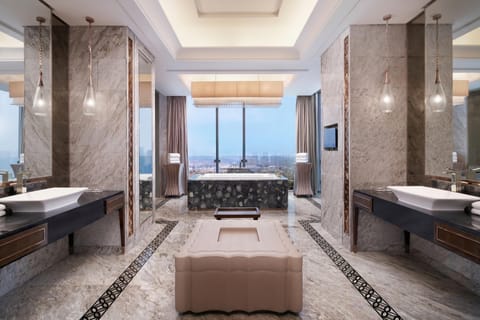 Presidential Suite, 1 King Bed, Lake View | Bathroom | Separate tub and shower, rainfall showerhead, designer toiletries