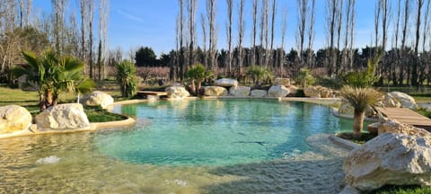 Seasonal outdoor pool, pool umbrellas, sun loungers