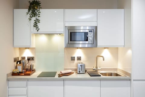 City Studio, 1 Double Bed, Kitchen | Private kitchen | Fridge, microwave, stovetop, electric kettle