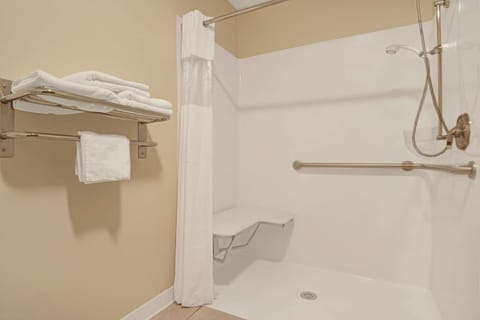 Combined shower/tub, free toiletries, hair dryer, towels