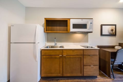 Full-size fridge, microwave