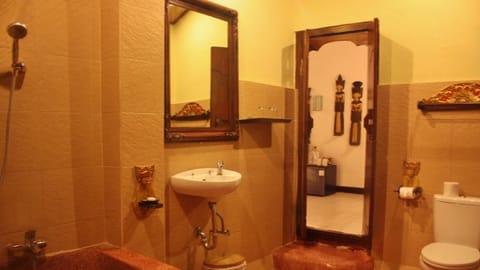 Combined shower/tub, free toiletries, hair dryer, towels