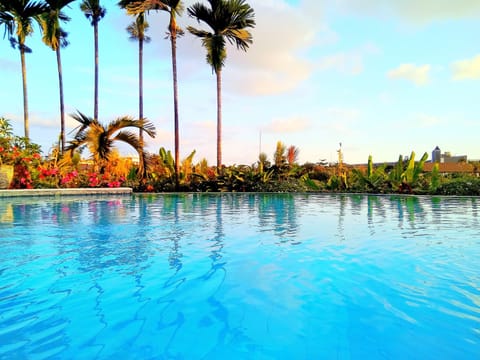 Outdoor pool, sun loungers