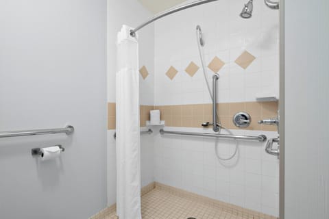 Combined shower/tub, free toiletries, hair dryer, towels