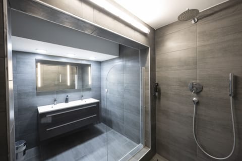 Suite | Bathroom | Shower, free toiletries, hair dryer, towels