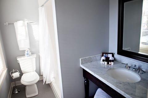 Standard Room, 1 Queen Bed | Bathroom | Combined shower/tub, hydromassage showerhead, designer toiletries