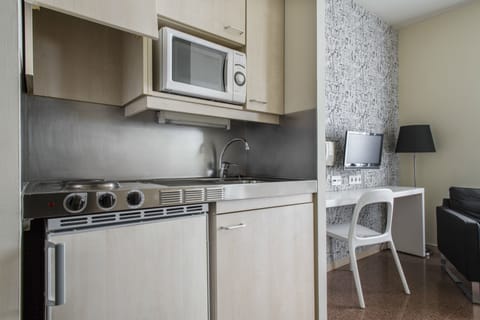 Executive Studio (Single) | Private kitchen | Fridge, microwave, cookware/dishes/utensils