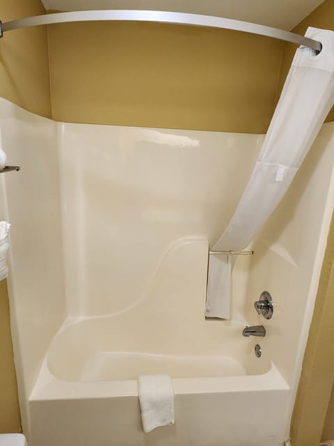 Combined shower/tub, free toiletries, hair dryer, towels