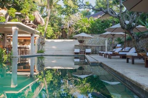 Outdoor pool, sun loungers