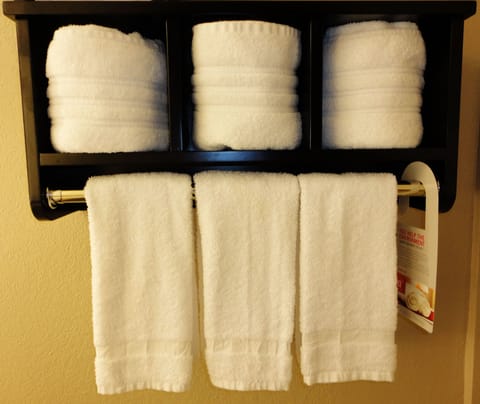 Eco-friendly toiletries, hair dryer, towels