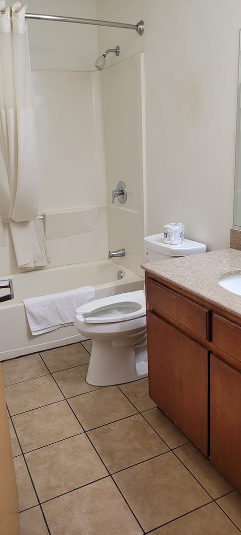 Standard Room, 1 Queen Bed (Smoking) | Bathroom | Combined shower/tub, free toiletries, towels