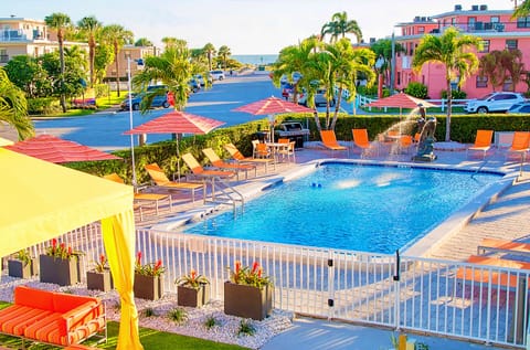 2 outdoor pools, a heated pool, open 6:00 AM to 9:00 PM, free cabanas