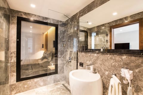 Exclusive Studio Suite | Bathroom | Shower, rainfall showerhead, free toiletries, hair dryer