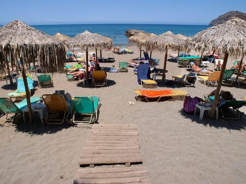 Beach nearby, sun loungers, beach umbrellas