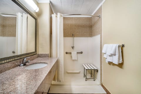 Standard Room, 2 Queen Beds, Accessible, Bathtub | Bathroom | Combined shower/tub, free toiletries, hair dryer, towels