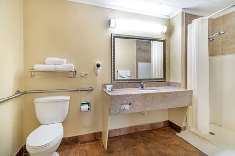 Standard Room, 2 Queen Beds, Accessible, Bathtub | Bathroom | Combined shower/tub, free toiletries, hair dryer, towels